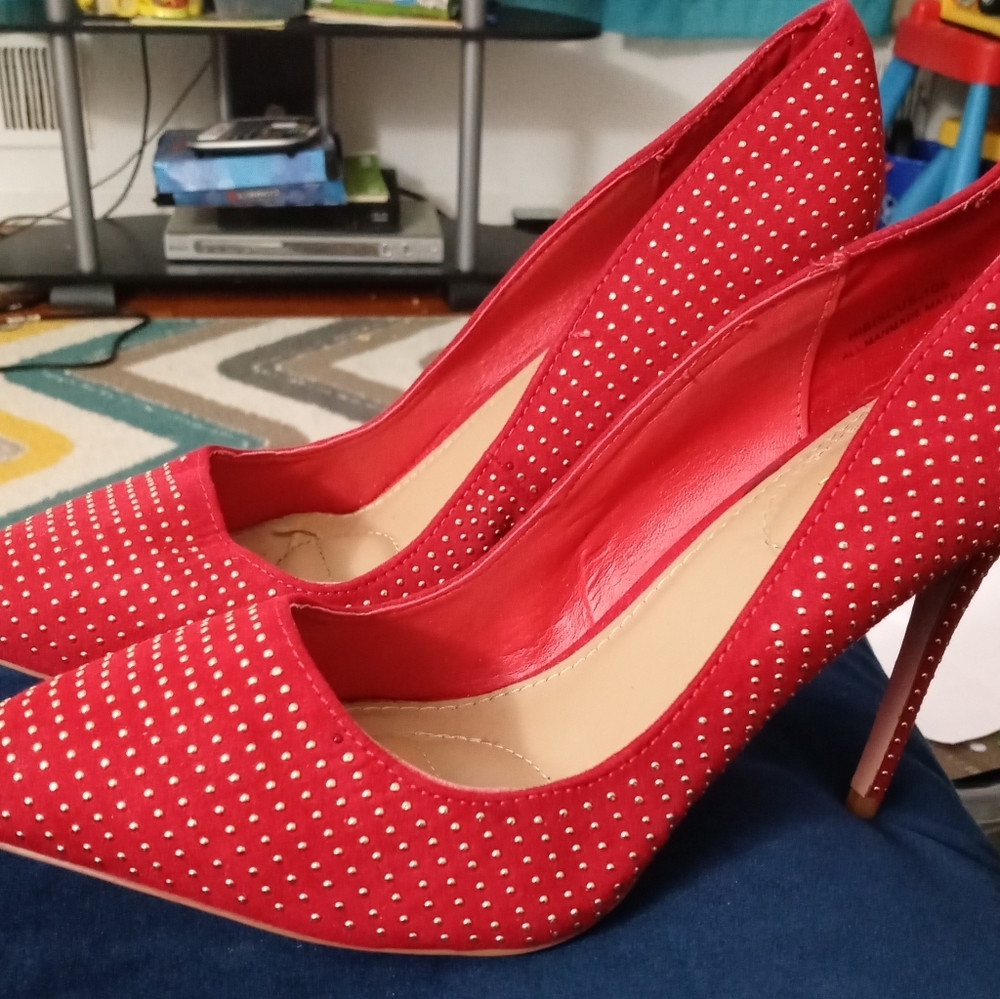Red studded heels